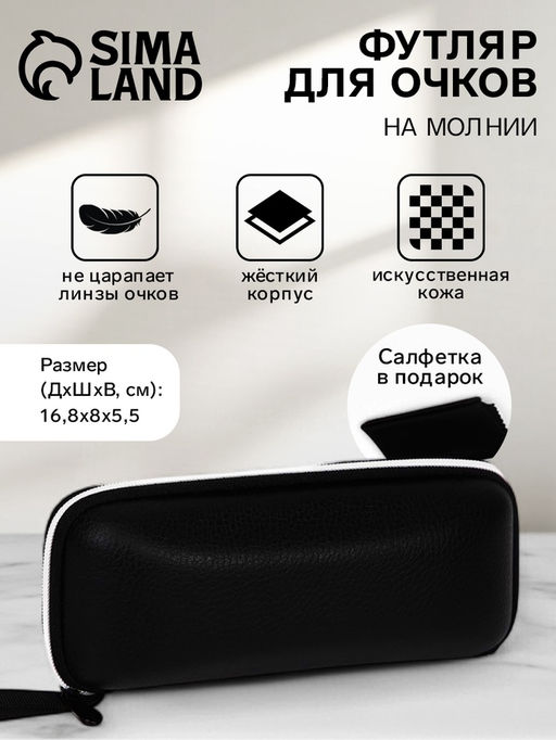 Футляр для очков на молнии «Шартр», длина 16.8 см, с ручкой, чёрный