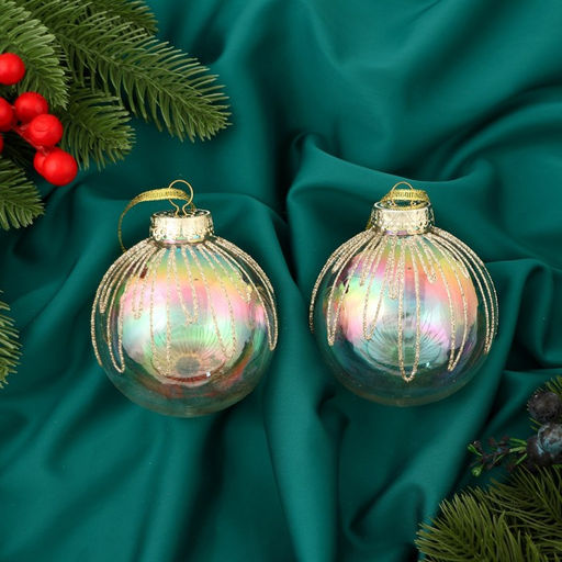 Ёлочные игрушки Фейерверк, шары новогодние, d=8 см, набор 2 шт., золотистый - Зимнее волшебство фото 4