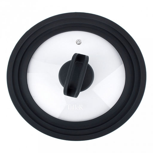 Крышка стеклянная д24-26-28см, универсальная, жаропрочное стекло, силиконовый обод с отверстиями для паровыпуска, силиконовая ручка, "TalleR" (Китай)