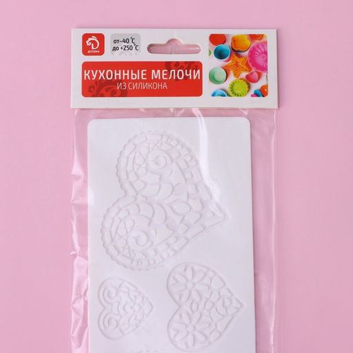 Коврик для айсинга Доляна Сердца, силикон, 37.5?8?0.1 см, белый  фото 6