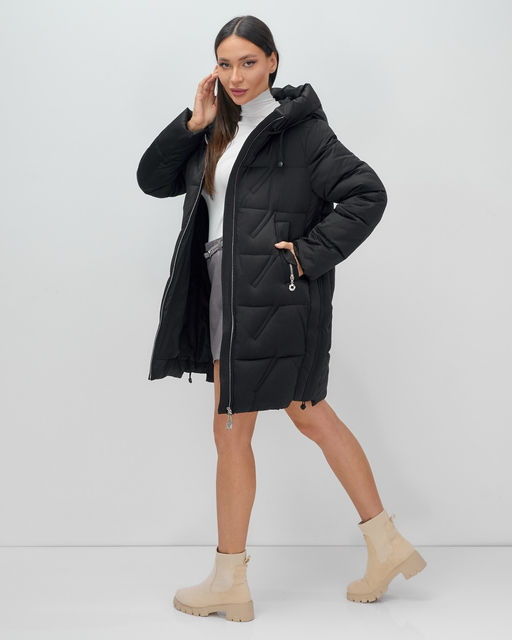 Куртка зимняя женская классическая с капюшоном черного цвета 7671Ch - Visdeer фото 13