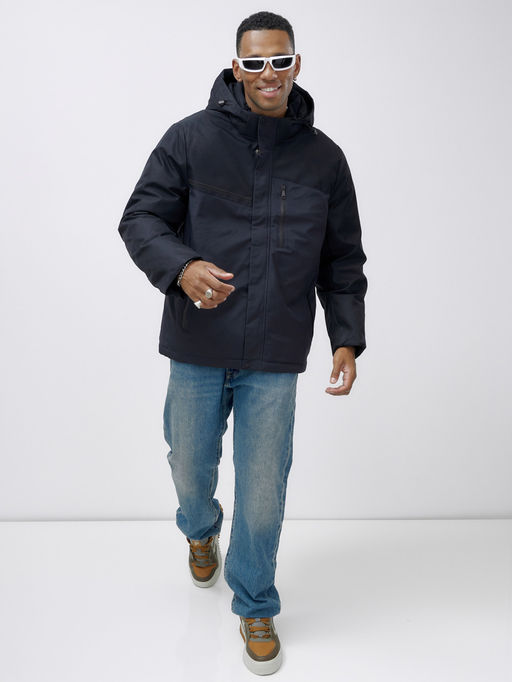 Куртка спортивная мужская зимняя большого размера темно-синего цвета 66613TS