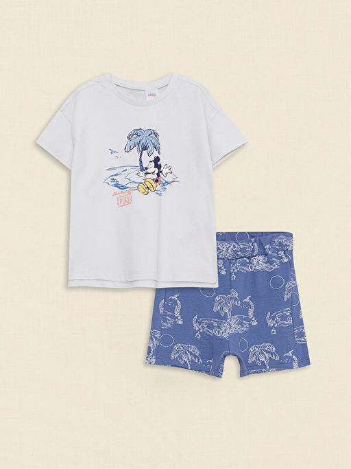 Bisiklet Yaka K?sa Kollu Mickey Mouse Bask?l? Erkek Bebek Ti??rt ve ?ort 2li Tak?m
