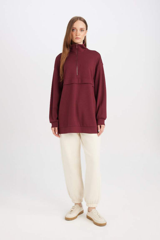 Толстовка-туника с высоким воротником и молнией стандартного кроя - Defacto фото 2