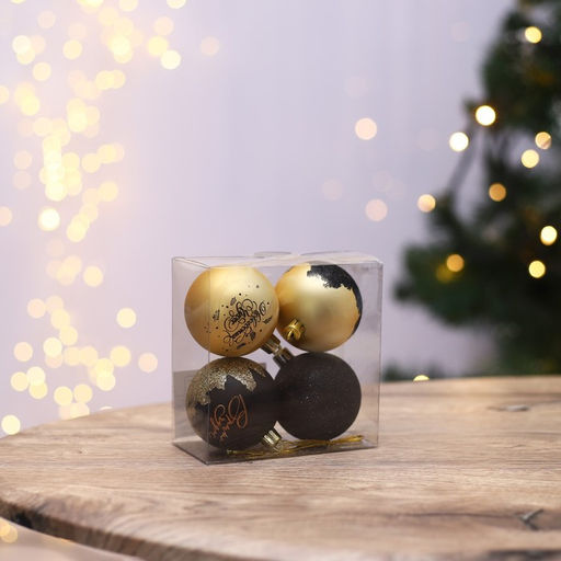 Набор шаров «Новогодних чудес», 4 штуки, черное золото, d-6, пластик