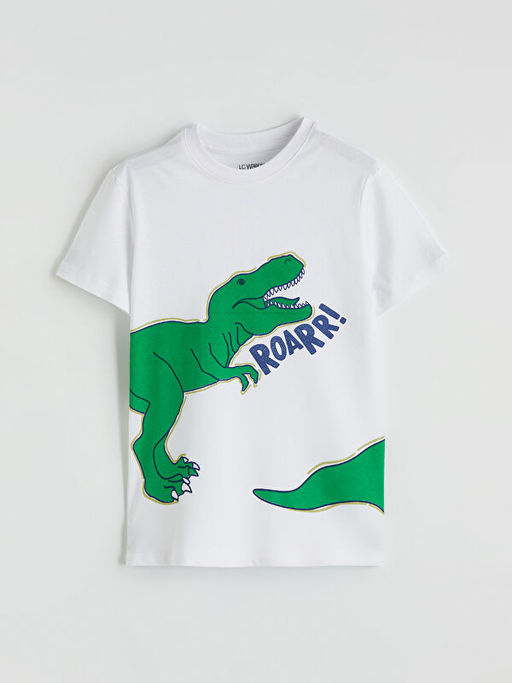 Bisiklet Yaka Dinozor Bask?l? Erkek ?ocuk Ti??rt