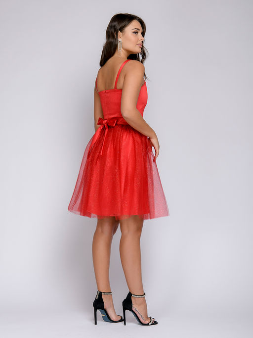 Платье красное длины мини с пышной юбкой - 1001dress фото 3