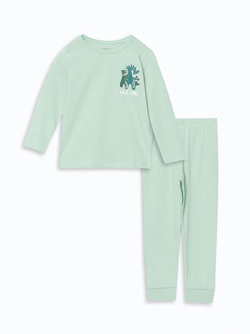 Bisiklet Yaka Uzun Kollu Bask?l? Erkek Bebek Pijama Tak?m?