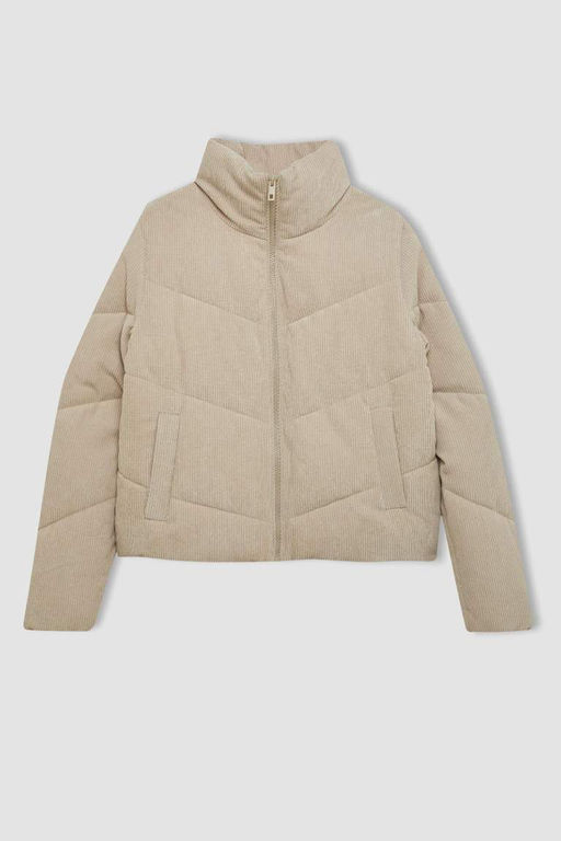 Водонепроницаемое вельветовое пуховик с воротником-стойкой - Defacto фото 8