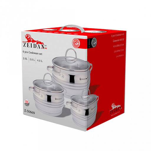 Zeidan Набор кастрюль из нержавеющей стали 3 штуки: 2л д16см, 3,0л д18см, 4,0л д20см, стеклянные крышки, 3-х слойное капсулированное дно, внутренняя - матовая полировка, снаружи - комбинированная полировка, подарочная коробка (Китай) Подходит для - Домашняя мода фото 2