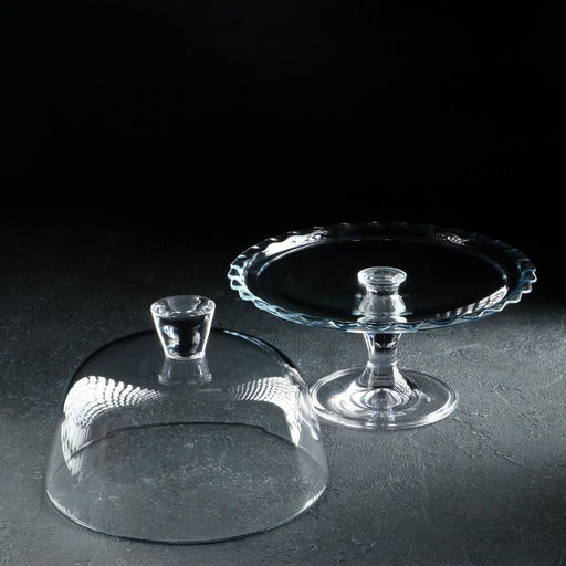 Блюдо Paşabahçe Patisserie, с крышкой, на ножке, стекло, прозрачное