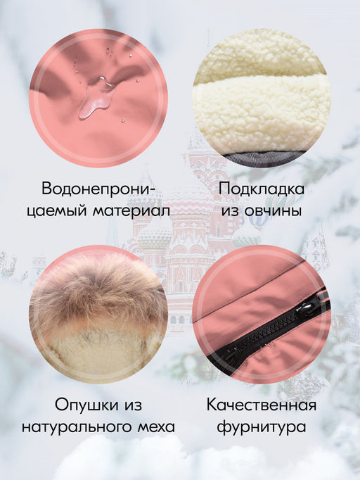 Куртка парка зимняя подростковая для девочки с капюшоном и мехом розового цвета 9446R
