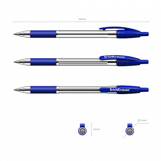 Цена за 50 шт. Ручка шариковая автоматическая ErichKrause R-301 Matic&Grip Classic 1.0, цвет чернил синий (в коробке по 50 шт.)  фото 4