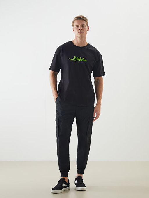 Bisiklet Yaka Bask?l? Penye Erkek Ti??rt