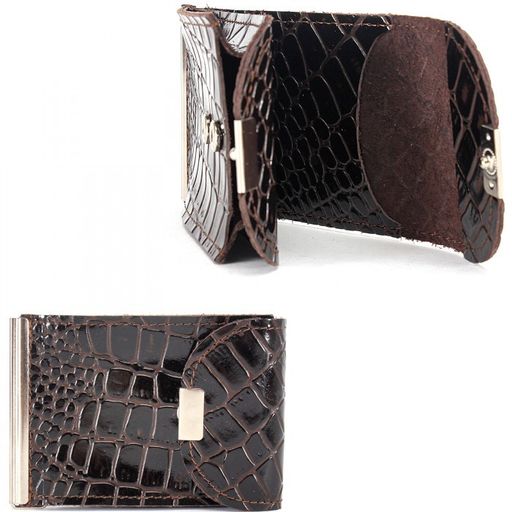 Зажим для купюр Croco-зк-300 (карм на мелочи, 2 кнопки) натуральная кожа коричневый крокодил (238) 226925