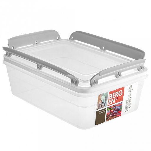 "Bergen" Контейнер для продуктов пластмассовый 2,6л, 25,8х17,9х9,2см, с защелками, пепельный жемчуг, подходит для СВЧ (Россия)