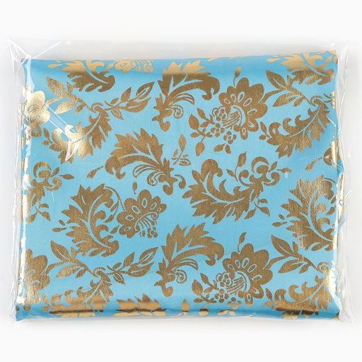 Ткань для рукоделия, атлас, лоскут золотой узор на голубом, 50 × 75 см