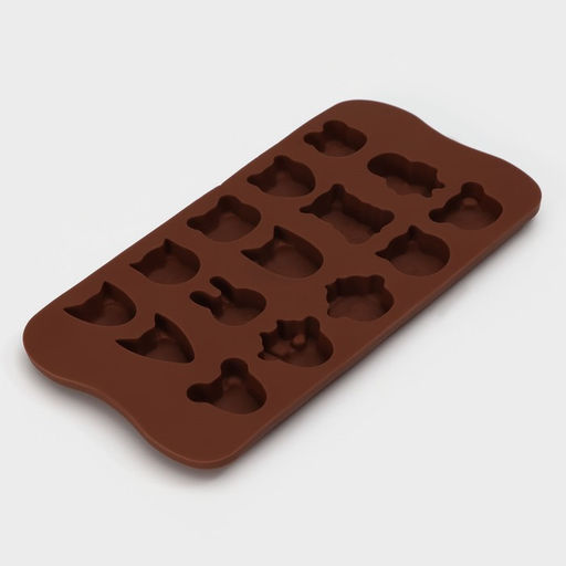 Форма для конфет и шоколада Доляна Мордашки, силикон, 21?10.5 см, 15 ячеек (2.5?2.3 см), коричневая  фото 4