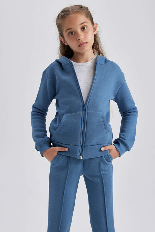 Кардиган с капюшоном для девочки из плотной ткани и мягким пухом - Defacto фото 4