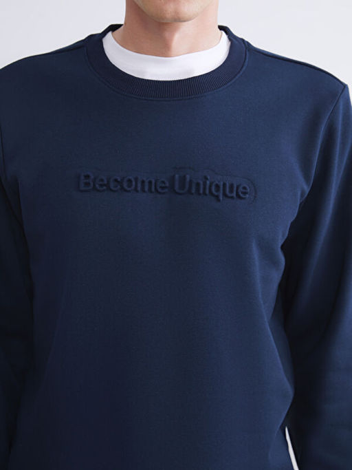 Bisiklet Yaka Bask?l? Erkek Sweatshirt