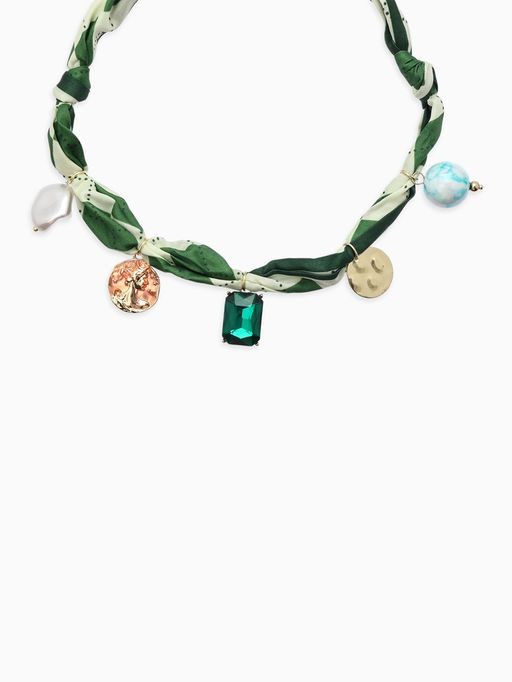 Колье-чокер на платке "Стиль". цвет изумрудный с золотом
