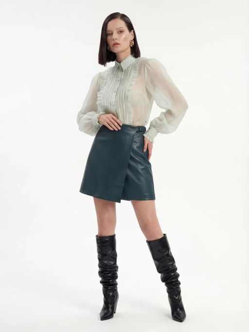 Юбка на запах из эко-кожи OD-1003-2 зеленый