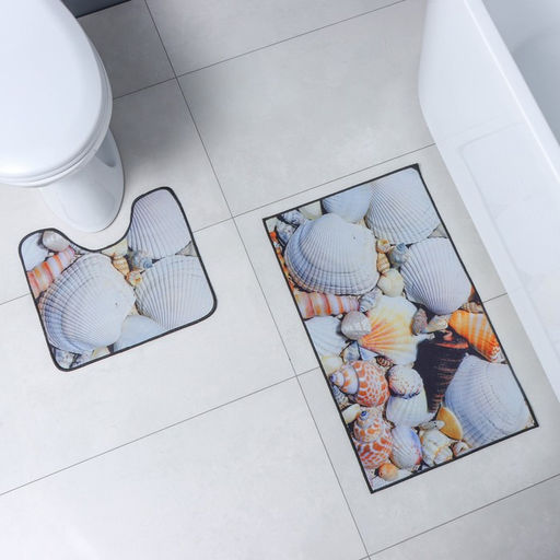 Коврики для ванной и туалета Доляна Ракушки, 2 шт: 40?45 см, 45?75 см  фото 7