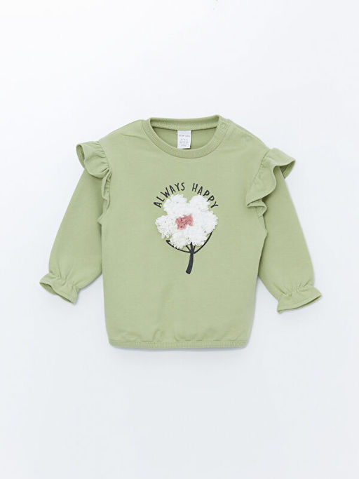 Bisiklet Yaka Uzun Kollu Bask?l? K?z Bebek Sweatshirt ve E?ofman Alt 2li Tak?m
