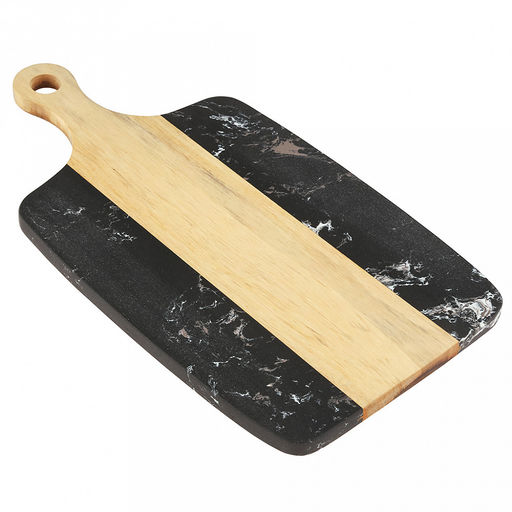 Доска разделочная деревянная "Мрамор" 35х18,2х1,3см, прямоугольная, с ручкой, вставка из черного композитного материала (Китай)