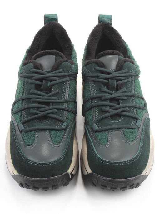 04-XKL23-140R GREEN Кроссовки утепленные женские (натуральная кожа, натуральная замша, байка)