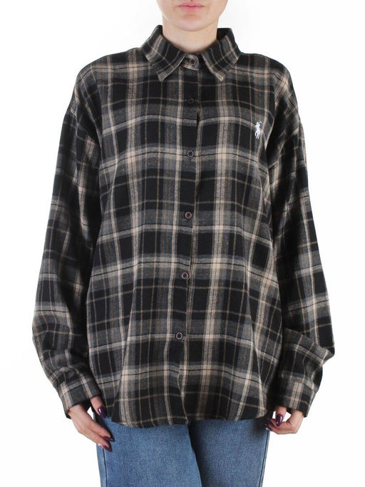 C201 BLACK/BEIGE Рубашка женская оверсайз (95% хлопок, 5% спандекс)