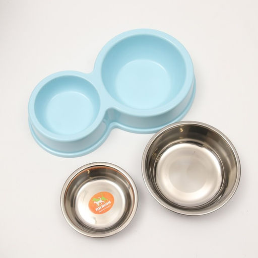 Миска металлическая двойная на пластиковом основании, 2817.35 см, голубая - Пижон фото 5