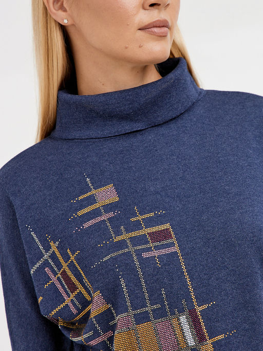 водолазка женская в синем цвете силуэта летучая мышь с добавлением страз - Glenfield фото 5