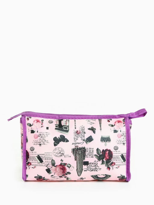 Набор простых косметичек 2 в 1 на молниях, с принтом, сиреневый
