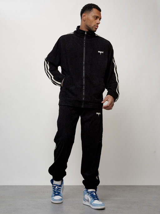 Спортивный костюм мужской модный из микровельвета черного цвета 15015Ch - Mtforce фото 9