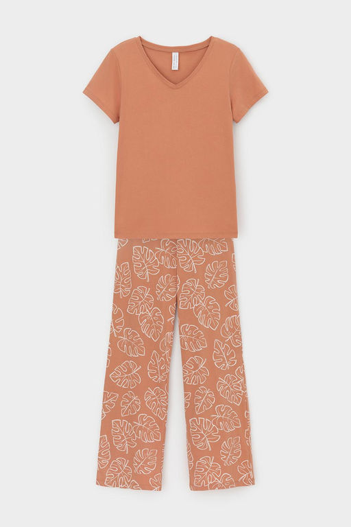 Е 20075/24/пробковое дерево,тропические листья пижама жен