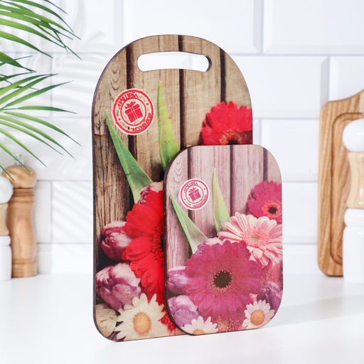 Набор деревянная разделочная доска и подставка под горячее с декором №1 29,25х18,75х1,1 см - Simaland фото 2