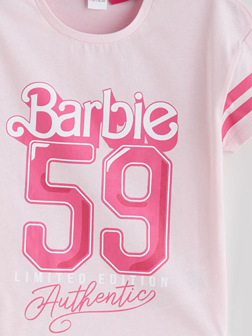 Bisiklet Yaka Barbie Bask?l? K?z ?ocuk Ti??rt