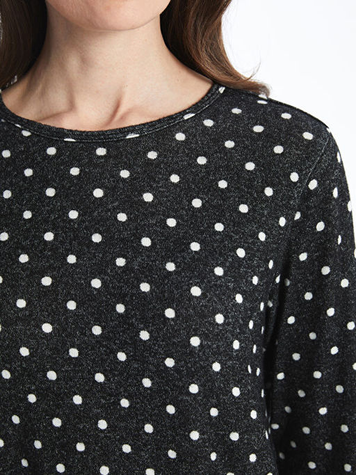 Bisiklet Yaka Desenli Uzun Kollu Kad?n Ti??rt