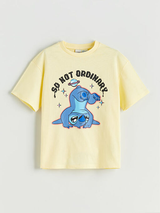 Bisiklet Yaka Stitch Bask?l? K?z ?ocuk Ti??rt