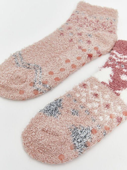 Desenli Kayd?rmaz Taban Kad?n Ev ?orab? 2li