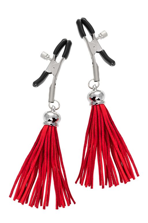 Зажимы на соски Pecado BDSM, Прищепки, с кисточками из замши, металл, красные