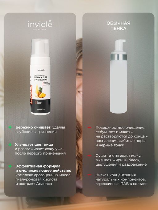 Пенка для умывания с Аргановым маслом и ферментом Ананаса 160 мл - INVIOLE фото 8