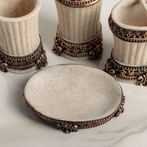 Аксессуары для ванной Вензеля, 4 предмета, дозатор 200 мл, мыльница, 2 стакана, бежевые - Simaland фото 2