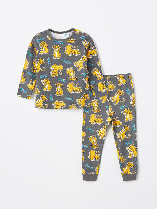 Bisiklet Yaka K?sa Kollu Aslan Kral Bask?l? Erkek Bebek Pijama Tak?m?