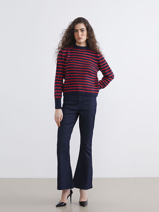 Bisiklet Yaka ?izgili Kad?n Triko Kazak