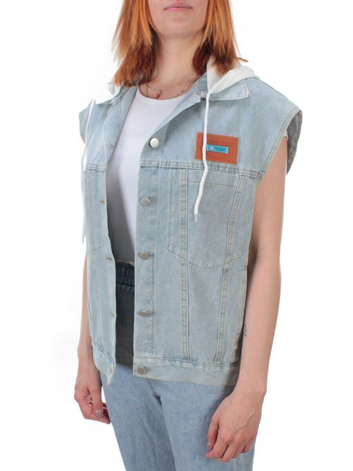 807 BLUE/WHITE Джинсовый жилет женский (100% хлопок) - Фабричный китай фото 7
