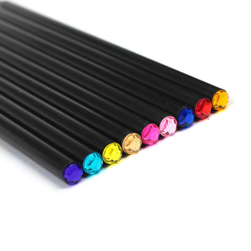 Цена за 90 шт. Карандаш чернографитный твёрдость НВ, корпус чёрный, заточенный, со стразой из акрила, МИКС