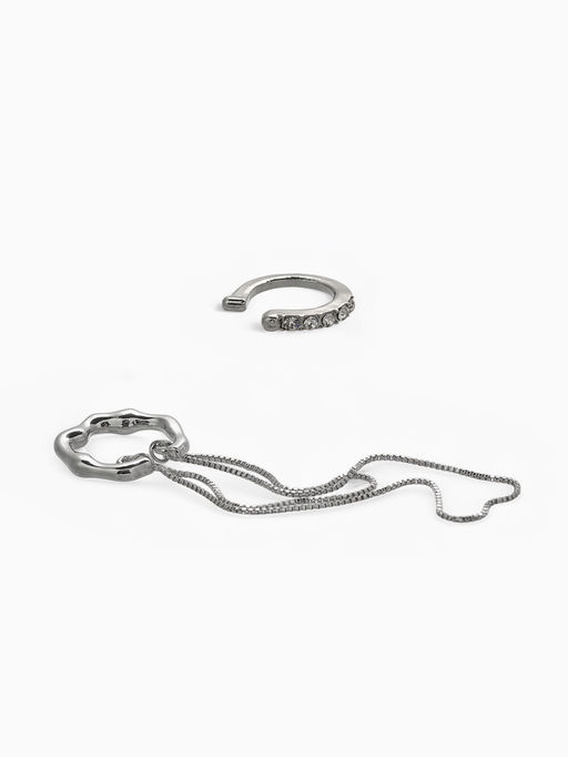 Серьги каффы Водопад набор 2 шт. стразы, цвет серебро