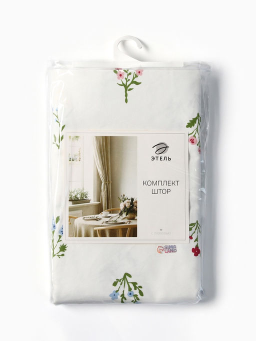Комплект штор для кухни Этель Цветочек, 150?150 см - 2 шт., саржа 190 г/м?, 100% хлопок